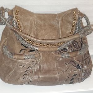 Isabella Fiore Taupe Brown Leather Large Tote bag